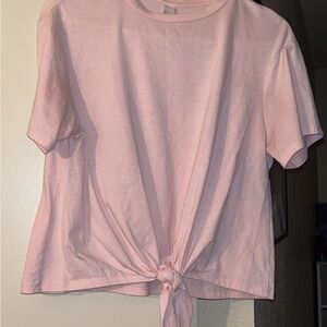 Pink Tie-Front Short Sleeve Tee